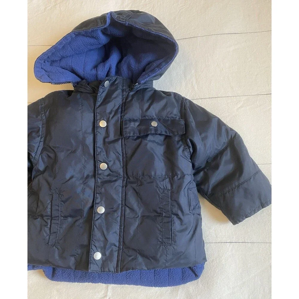 VTG Baby Gap Navy Down Puffer Jacket 18 24M Y2K Gorpcore Winter Coat Fleece EUC